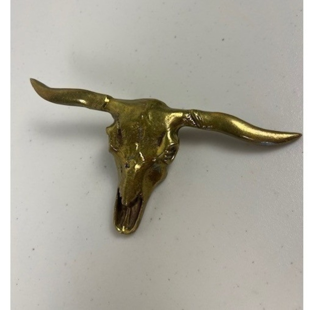 Vintage Brass Longhorn Steer Skull Belt Buckle Western Cowboy Gold Tone 7 Inch
